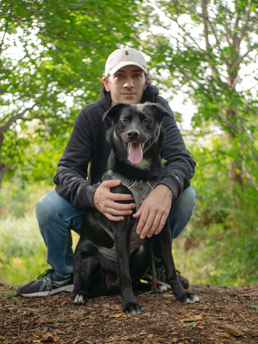 Max and his dog Remy on a hike